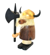 Nordic Miniature Warrior Viking Wood 3.5" Figurine Vintage Mid Century Folk Art