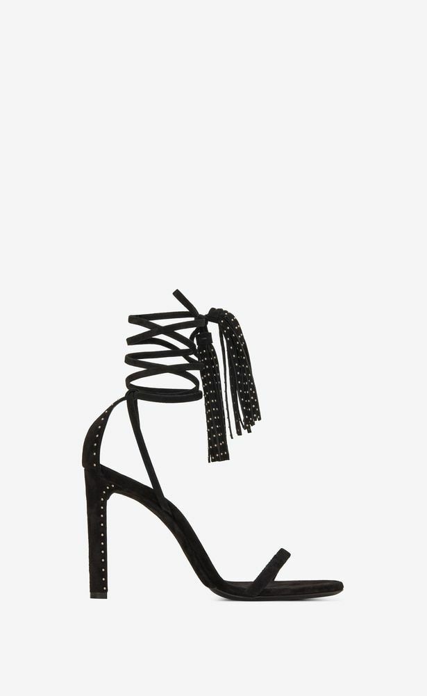 Sandali donna YSL Saint Laurent Kate 105 scamosciati con frange borchie nuovi con scatola tg 37 5 38 5