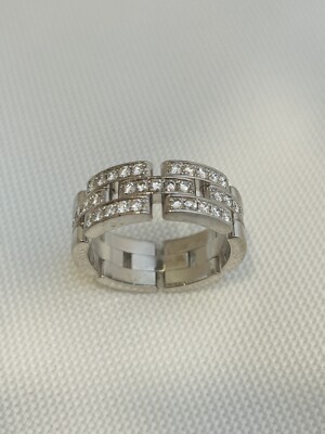 Cartier 18k White Gold Maillon Panthere Half Diamond Ring Size 8 1/4