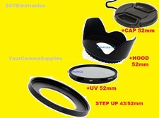 HOOD UV LENS CAP 52mm RING 43/52 mm CANON EOS-M 22MM VIXIA HF R60 R70 R600 R700