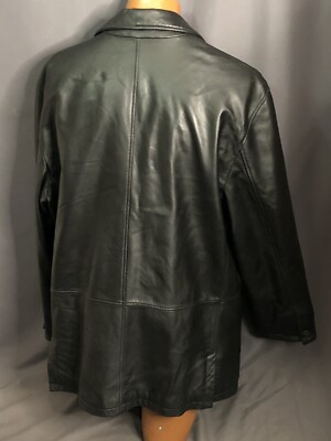 Barneys New York Mens XL 4 Button Black Leather Jacket Coat Made