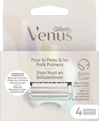 Pack 4 Lames "Gillette VENUS" Satin Care Peau et Poils Pubiens Recharges Rasoir