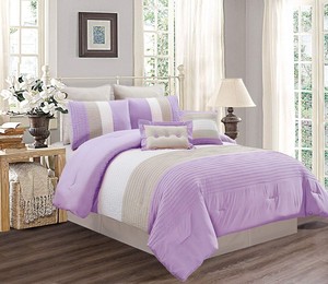 Lilac Purple White Grey Pin Tuck Stripe Regatta Down Alt Comforter