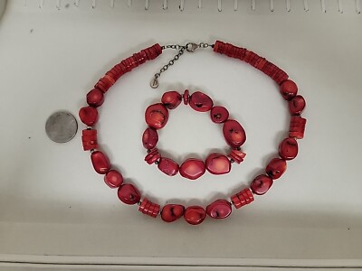 Schöne Barse rote Bambus Koralle 17'' Sterlingsilber Halskette und Armband Set 