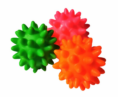 3 Pack Small Squeaky Dog Toys Bouncy Spike Ball Interactive Fetch Puppy Play Lot