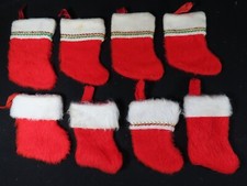 Lot Mini Christmas Stocking 8 Vintage Red Fuzzy Furry Lot B9058