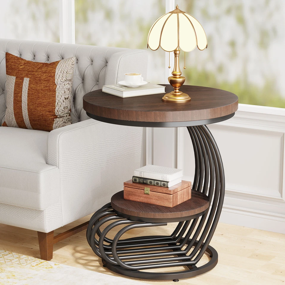 19.7" 2-Tier Round End Table for Living Room,  Sofa Side Table w/ Storage Shelf - Image 2 of 4