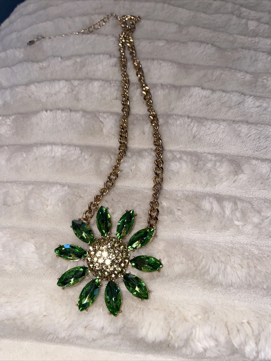Betsey Johnson Green Crystal Daisy Pave Flower Necklace New eBay