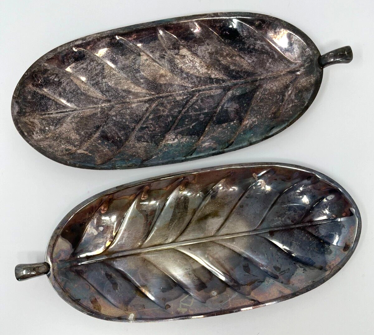 2 Vintage International Silver Company Leaf Shaped Serving Dishes #8193 & #8151