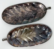 2 Vintage International Silver Company Leaf Shaped Serving Dishes #8193 & #8151
