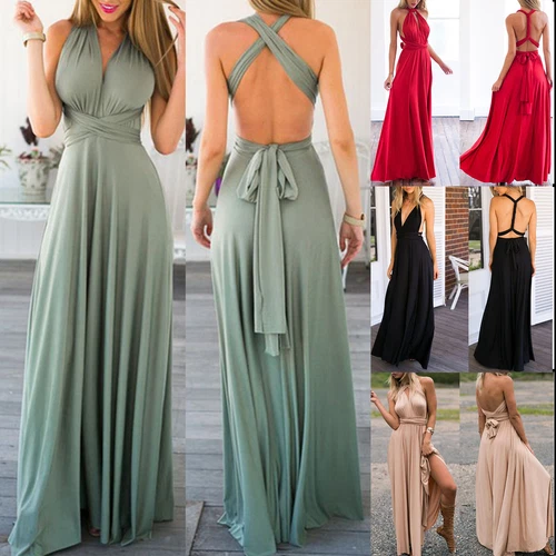 Maxi Vestido Damas Cóctel Fiesta Baile de graduación Vestido Cuello Halter Dama de honor Boda Largo* - Imagen 4 de 29