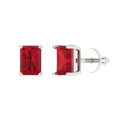 Simulierte Rubin Ohrstecker für Damen, Schraubverschluss (2 cttw, 7x5 mm, Smaragdschliff)