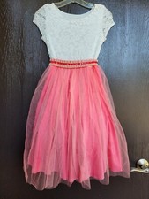 Sleeve Lace Top Tulle Shiny Stone Belt Easter Graduation Girls Dress Size 8 USA