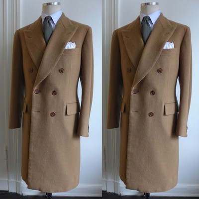 Khaki Men's Long Overcoat Double Breasted Winner Casual Formal Outdoor Wear