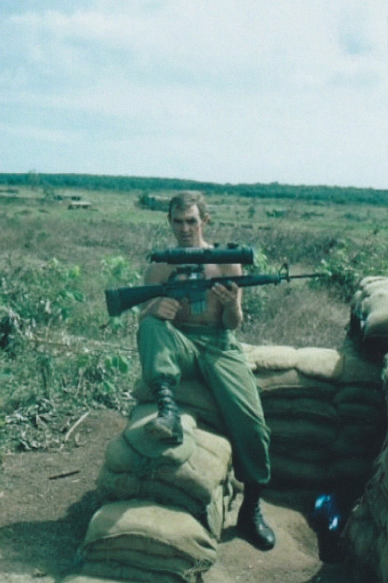 Vietnam War Photos -- Soldier With M*16 with Night Scope