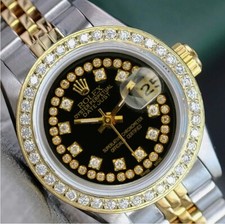 Rolex Datejust 6917 26mm Black String Diamond Dial 14KY Gold & Steel Auto Watch