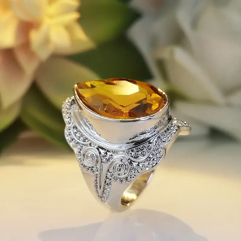 Bague De Fiançailles/mariage En Plaqué Or 18k - Pierres : Péridot, Citrine, Topaze Blanche - Taille 6.5