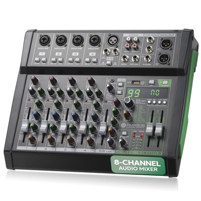 Pyle 8 Channel Audio Mixer with Bluetooth USB Interface for DJs and Studios