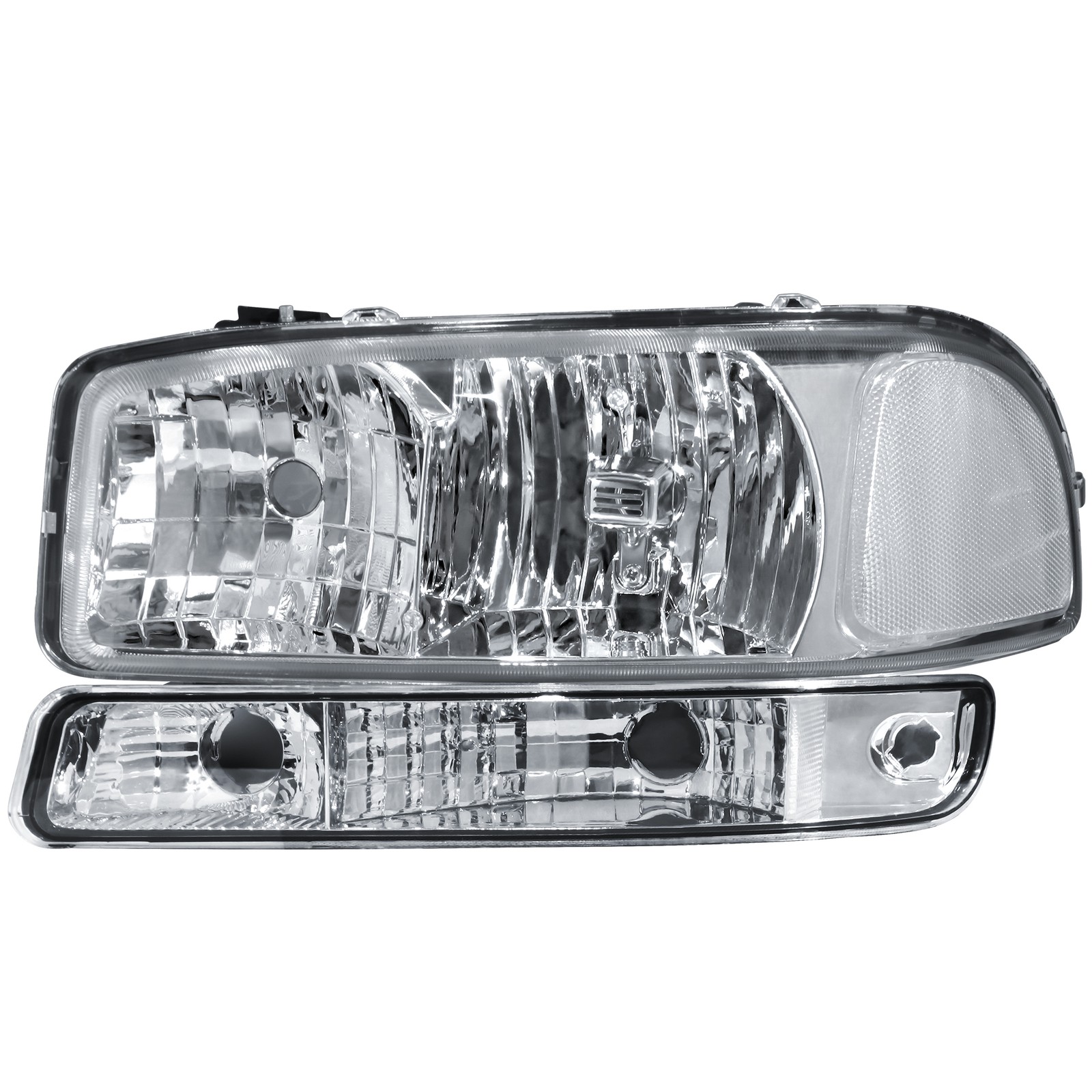 Pair Chrome Headlights & Bumper Lamps For 2000-2006 GMC Yukon Sierra 1500 2500