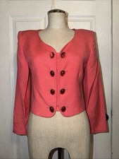 VTG Christian Dior USA Sz 2 Power Blazer Jewel Oval Cabochon Buttons Crop 80's