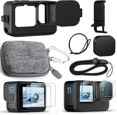 Accessories Kit for Go Pro Hero12/Hero11/Hero10/Hero9 Black,Carrying Case+Silico