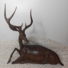 Vintage wooden stag/deer hand-carved sculpture folk art sleeping deer