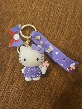 Hello Kitty 3D Keychain Purple Polka Dot Dress Bag Charm Wristlet