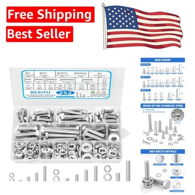 Versatile 252-Piece Hex Bolts, Nuts, and Washers Kit - Perfect for DIY Projects