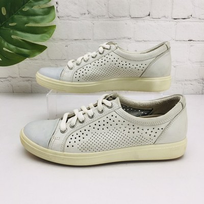 Ecco Women's Soft 7 Sneaker Size 37/6 Gray Leather Casual Shoes Low Top Lace Up