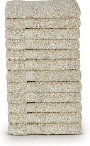 % 100 Cotton Turkish Luxury and Super Soft Towels - 12-Piece 13" x 13", Beige