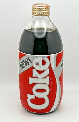 Vintage New Coke Coca-Cola Formula 1985 Hot Gold Cap Sealed 16 oz Glass Bottle D