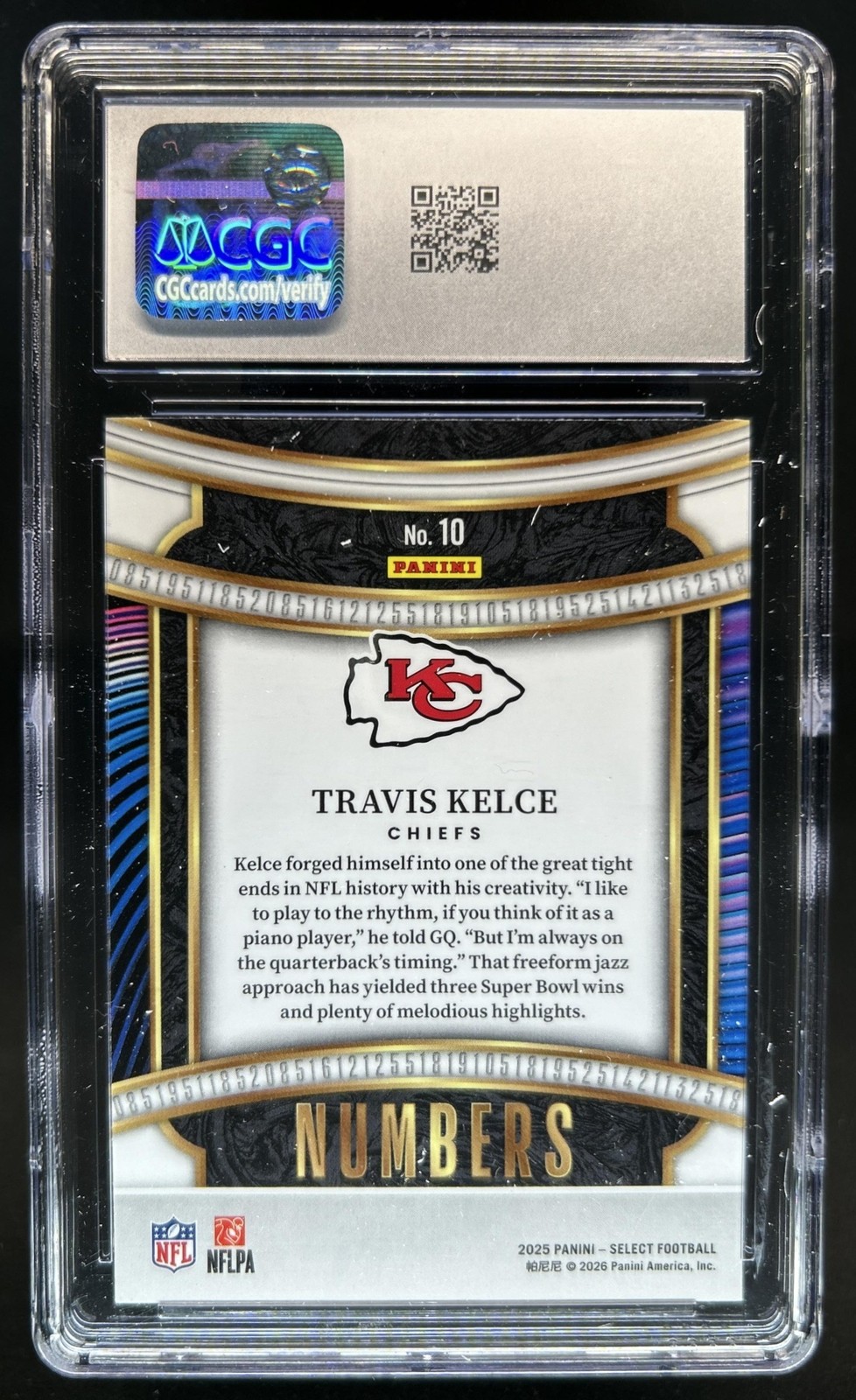 2025 Panini Select Travis Kelce Numbers #10 Chiefs CGC 10 GEM MINT view 2