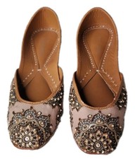 Coral Haze Punjabi Shoes With Embroidery  Beading Women's 7/7.5