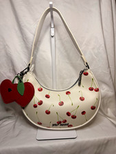 Betsey Johnson Cherry Print Crescent Shoulder Bag Zip Closure w/ Heart Charm