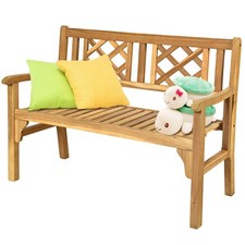GAINOOM Foldable Garden Bench Indoor Outdoor Acacia Wood Loveseat
