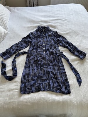 Alice & Trixie Kleid blau 100 % Seide Kragen Größe XS Knopf Brust Taille Bindeband 