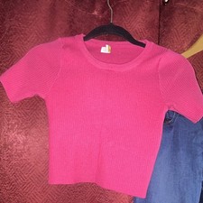 SASA Women s Pink Solid Knit Cropped Crew Nec...