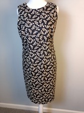 Vtg Talbots Size 6 Linen Blend Sheath Dress Black Beige Print Figure Flattering
