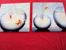 Produktbild - Zwei Glasbildern von ARTland mit den Motiven „Jumping Fish“ und „Diving Fish“