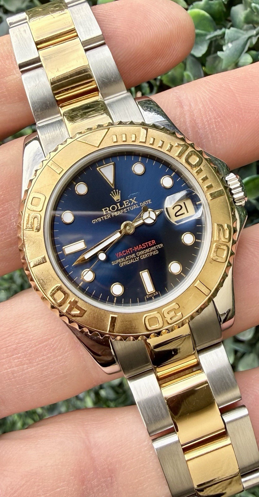1999 Rolex Yacht-Master 35mm 68623 Midsize Steel 18K Yellow Gold Blue Dial Watch