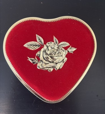 Vintage Red Valentine Heart Chocolate Candy Box TIN & Felted Red Western Germany