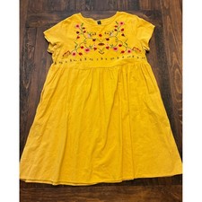 Emory Rose Yellow Embroidered Cotton Dress, Women's Size 1X