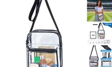 Clear Purse Bag for Stadium Events Clear Messenger Bag Black L: 10.6"x4"x8.6"