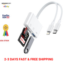 SD Card Reader for iPhone iPad USB C Lightning Port Memory Adapter Supports SD