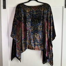 Vintage Mark Heister Poncho Floral 100% Silk Metallic Velvet Multicolor Womens M