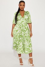 Fashion Nova Margaret Satin Midi Dress - Green * Ship Same Day*