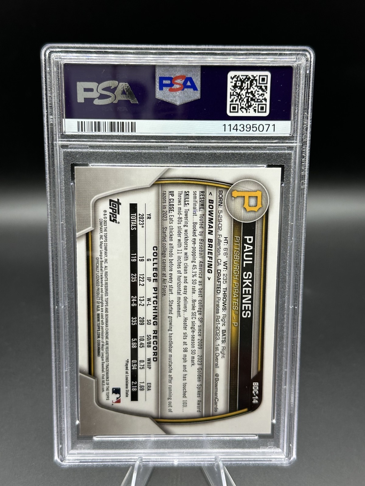🔥🔥2023 Bowman Draft - Chrome Paul Skenes #BDC-14 (RC) PSA 8 view 2