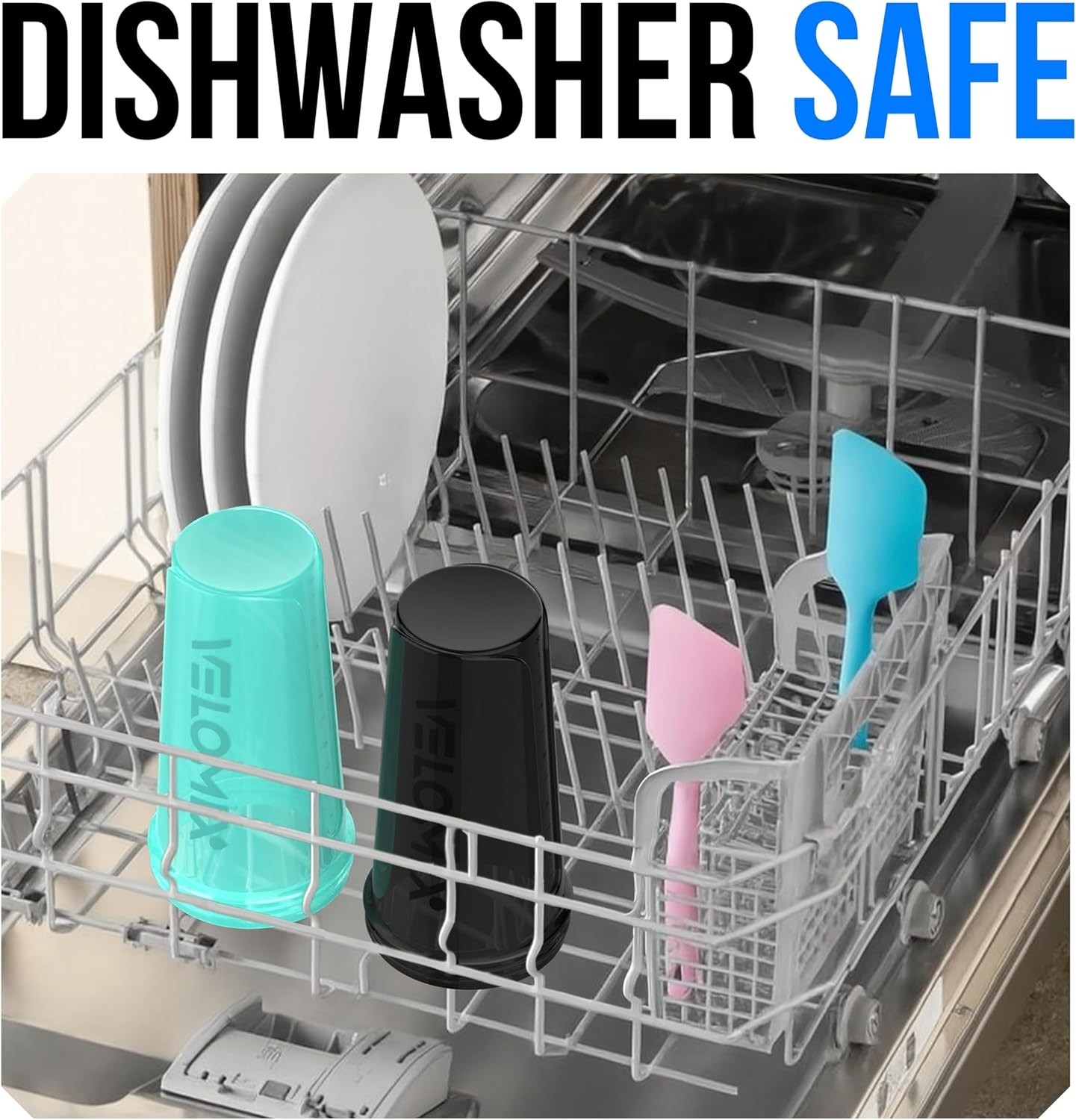 VELOMIX 2 Pack 28 oz Protein Shaker Bottles Leak Proof Wire Whisk Black Turquois