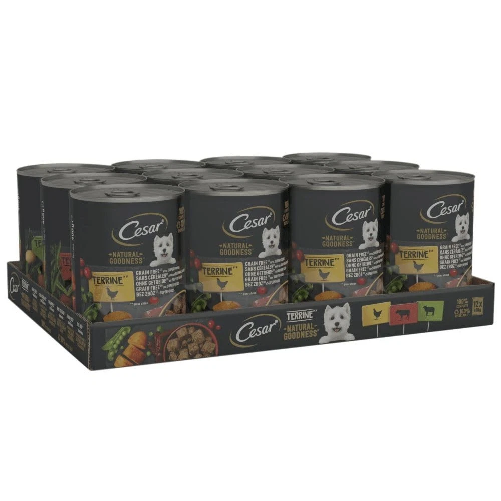 Cesar Natural Goodness in Loaf 12 x 400 g Cans, Adult Premium Wet Dog Food,