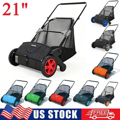 21'' Lawn Sweeper Push Behind Leaf Sweeper 3.5 Cu.Ft. Leaf Collector Adjustable